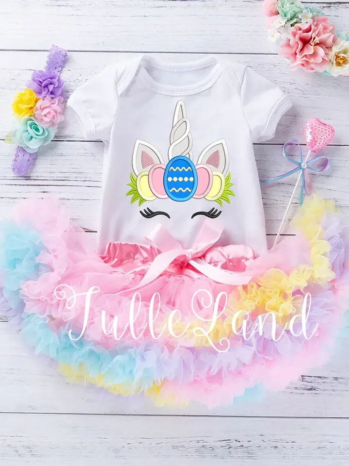 Cute Easter Egg Unicorn 1st Easter day outfit Bunny Rabbit Design applique for Machine Embroidery