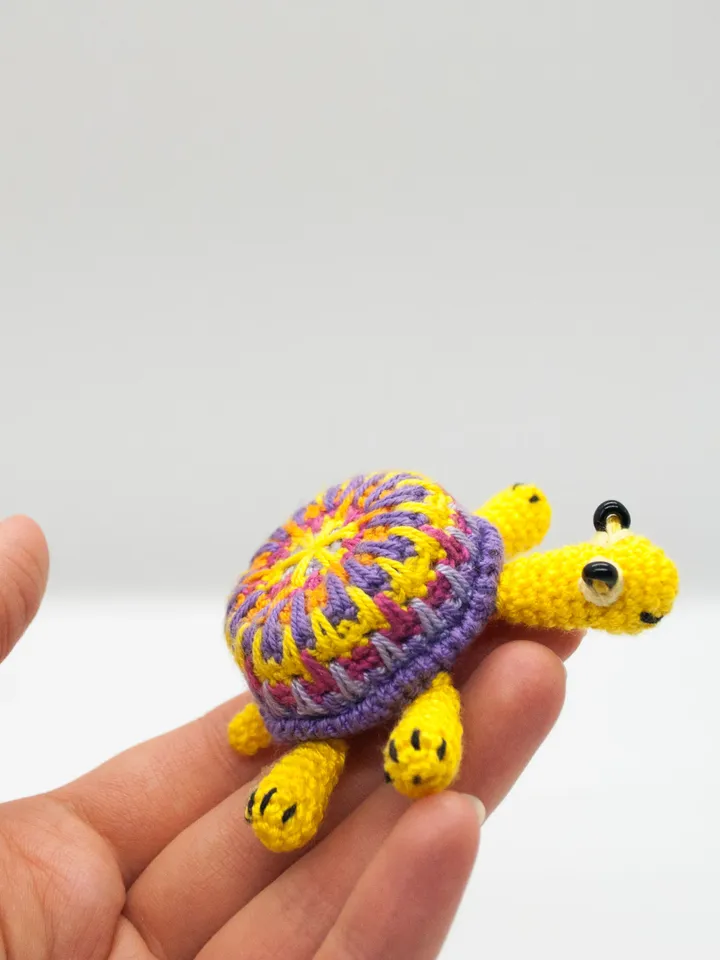 Miniature crochet turtle multicolor, Anxiety pet turtle, Turtle keychain or Car mirror pendant, Colorful Squishy toy