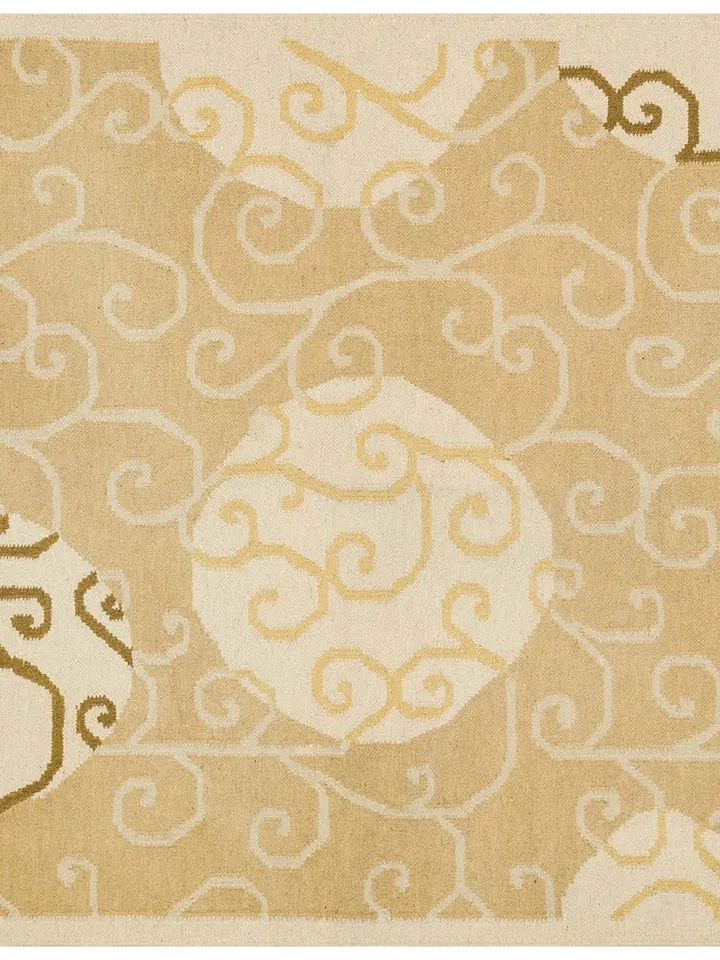 4.19x6.13 ft KilimArtisan Beige Embossed Turkish Kilim: Uniquely Patterned Beige Beauty