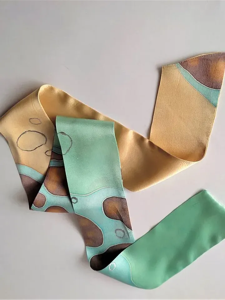 Small silk scarf for neck Silk skinny scarf Short scarves Hand painted scarf