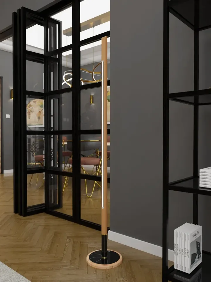 Wooden floor lamp, modern LED floor lamp, cylinder floor lamp