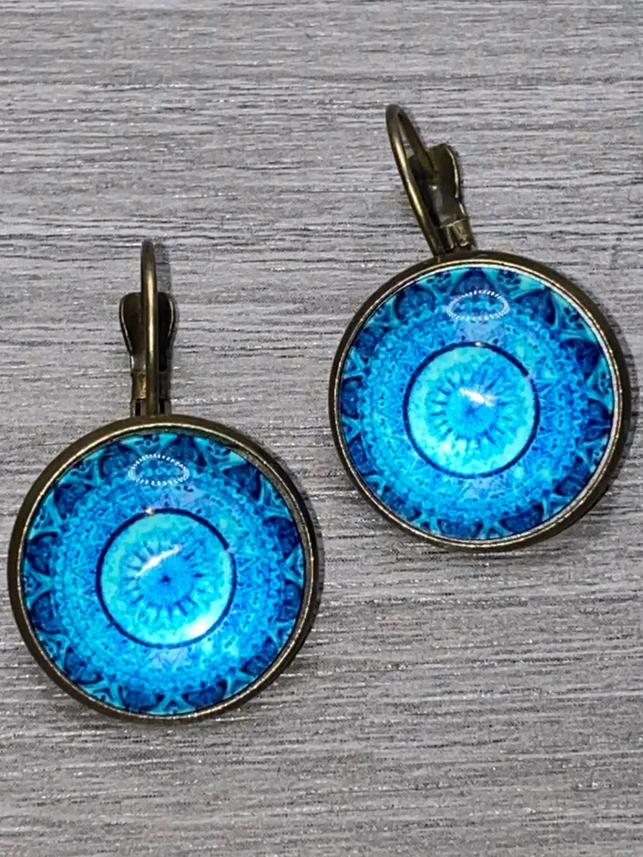 Blue Circle Indie Drop Earrings, bohemian turquoise earrings, unique earrings for women, unique boho earrings, boho hippie earrings, Indie