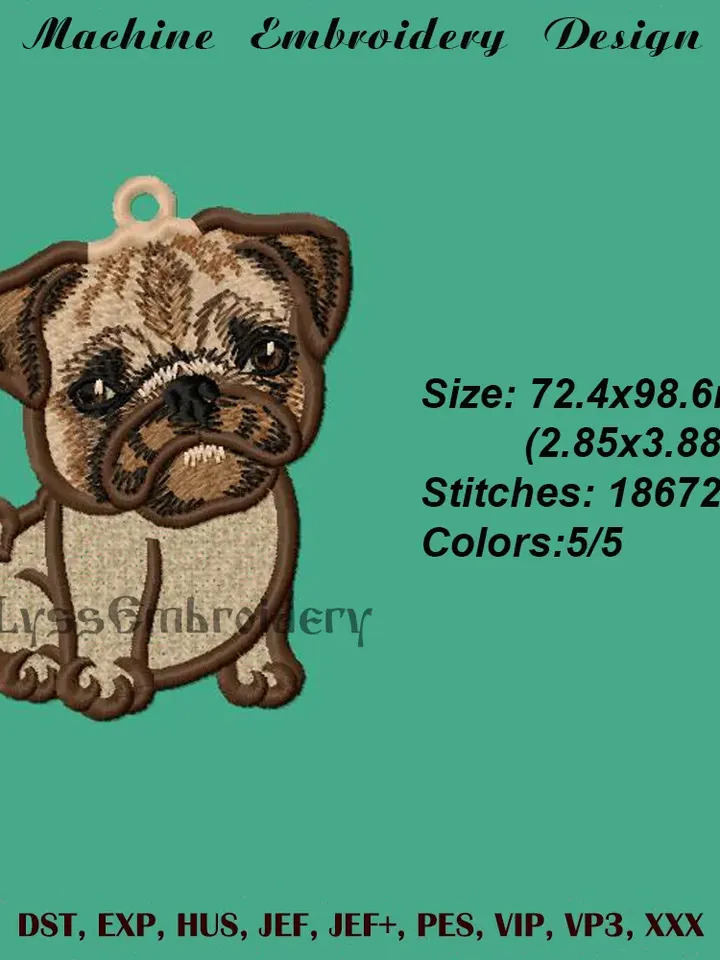 Pug free standing lace embroidery design