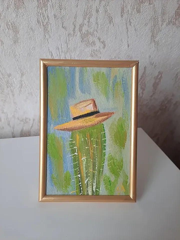 Cactus oil painting Cactus hat art