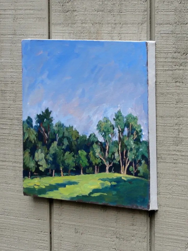 Tanglewood Landscape Painting - From Ozawa Hall/Tree Line - 10x10 Oil on Canvas, Plein Air Impressionist Fine Art, Signed Original