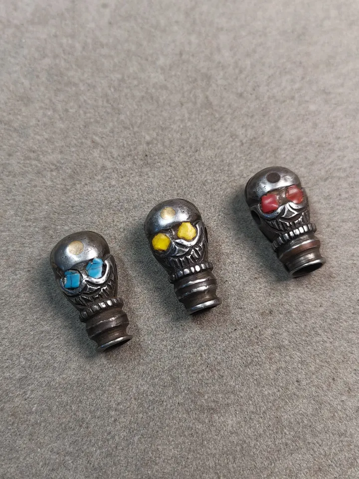 Gandhanra Tibetan Cold Iron Guru Bead,Skull Shape T-drilled 3-Hole Prayer Bead,Mala Bead,Connector Bead for Buddhist Bead Accessories