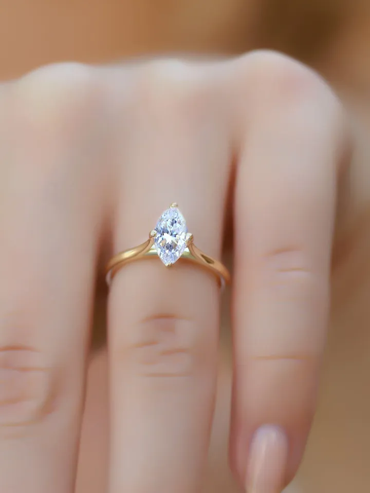 ENGAGEMENT GOLD RING | Marquise Solitaire Gold Rings | Women Promise Ring | Lab Grown Diamond Ring | White Diamond Ring | Ring For Women