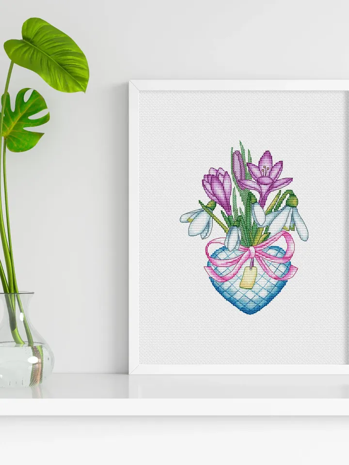 Flowers Cross Stitch Pattern, Spring Counted Cross Stitch, Cross Stitch Pattern Embroidery, Chart Printable PDF Instant Download