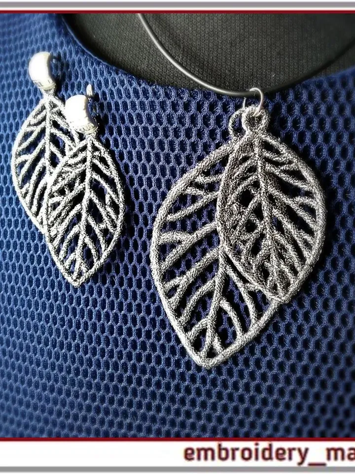 In the hoop FSL Embroidery design earrings pendant in a leaf 2