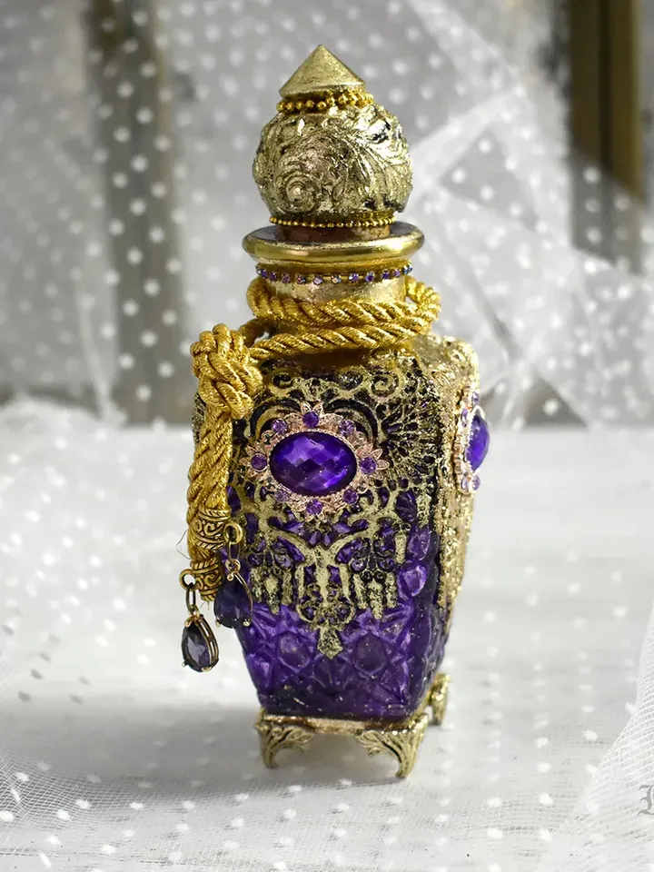Lilac glass bottle for perfumes or aromatic oils dressing table decoration
