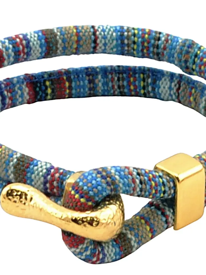 Ethnic Bracelet with Gold Clasp - Festival Jewelry Tribal Pattern - Surfer Bracelet - Unisex Gift for Best Friends - Woven Fabric Cuff