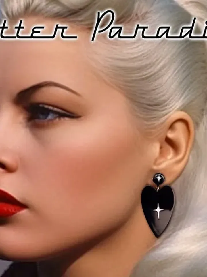 Atomic Love Deluxe - Earrings - Heart Drop - Retro Valentines Jewelry - Black Heart - 50s Lovers Earrings - Love Jewelry - Glitter Paradise®