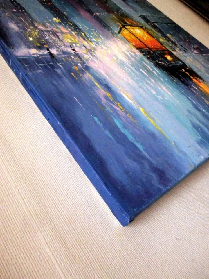 Cyberpunk Painting "NIGHT TRAM" Custom Size Oil Painting on Canvas, Cyberpunk Original Art by "Walperion Paintings"