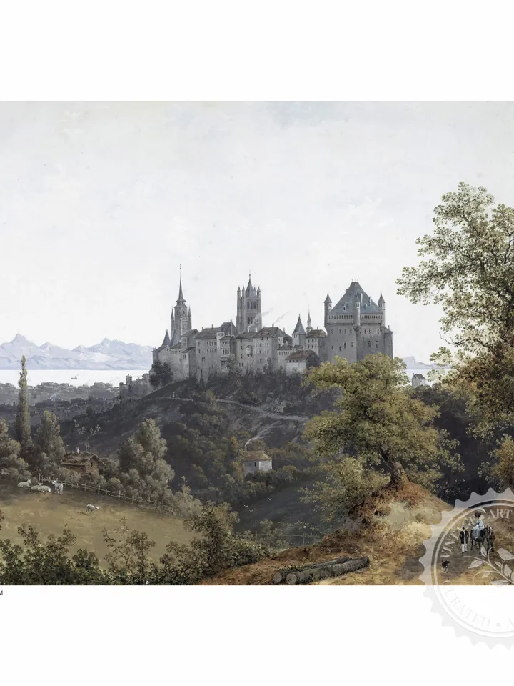 Vintage European Castle Landscape Wall Art, French County Painting, Printable Decor Digital Download | 382