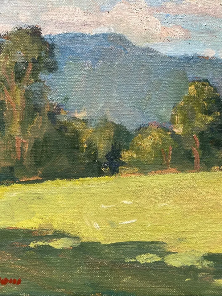 Original Berkshires Landscape Painting -Rolling Hills/Summer Sky- 12x22 Oil on Linen, Plein Air Impressionist Fine Art, Signed Original