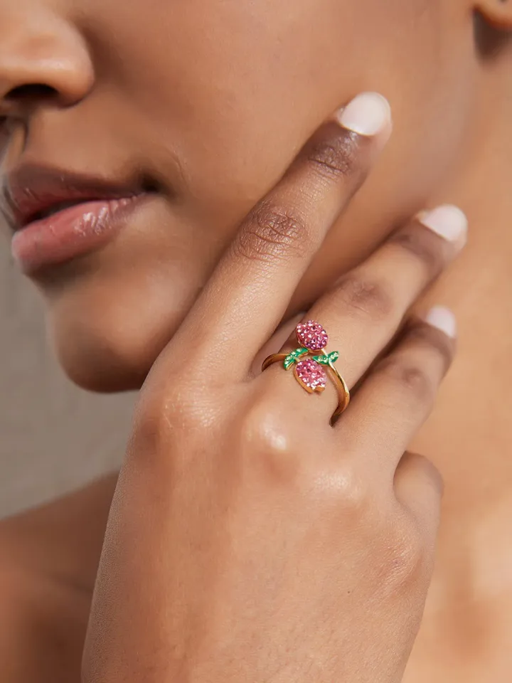 PERIMADE Crystal Tulip Cocktail Ring • Pink Tulip Flower Stacking Ring • Sterling Silver Friendship Jewelry • Trendy Best Friend Gift