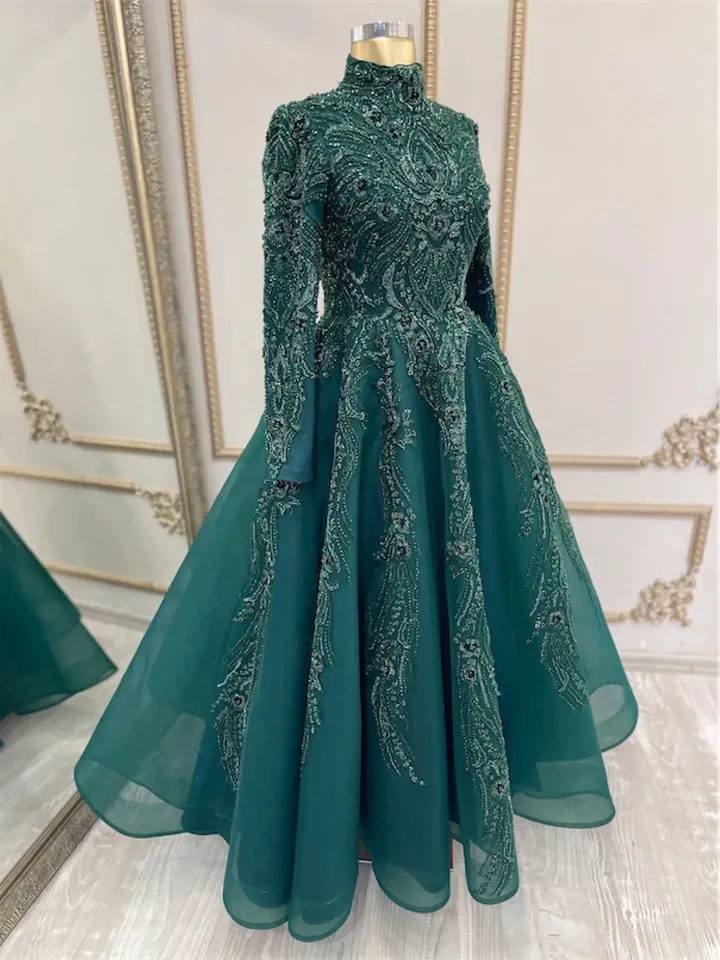 AHUNARE HIJAB - Lal Emerald Embroidered Wedding Dress, Muslim Evening Gown, Nikah, Islamic Wedding, Engagement, Bridesmaid,
