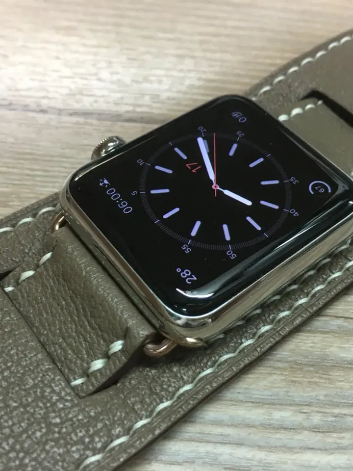 Apple Watch Band Strap, Apple Watch Titanium, Ceramic White, Full Bund Strap, Elephant Gray Leather Watch Strap, Apple Watch 44mm, 42mm