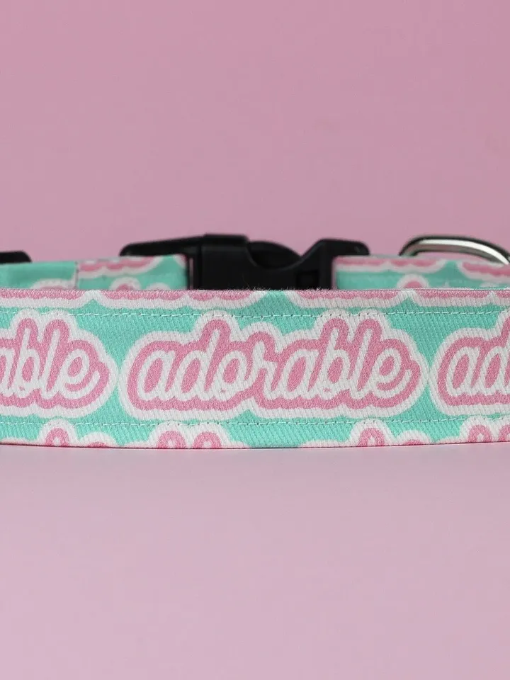 Adorable Pink and Blue Dog Collar, XL Pet Collar