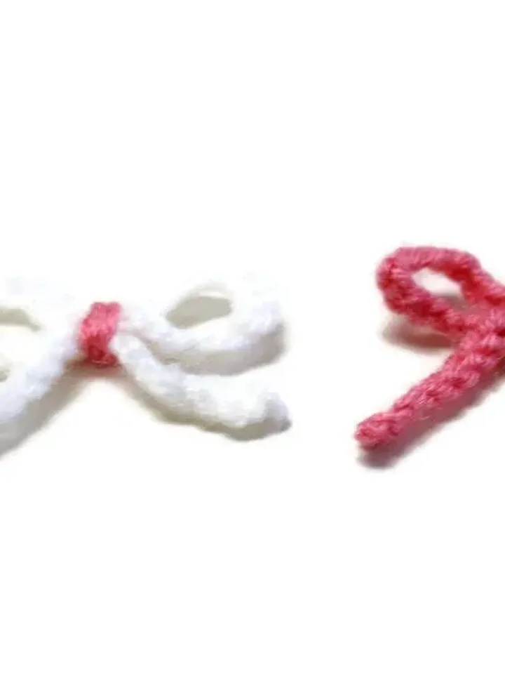 Pink and White Tied Crochet Yarn Bows on Nylon Headbands Set, Newborn Photoshoot Prop, Baby Shower Gifts, New Baby Head Wrap, Mini Hair Ties