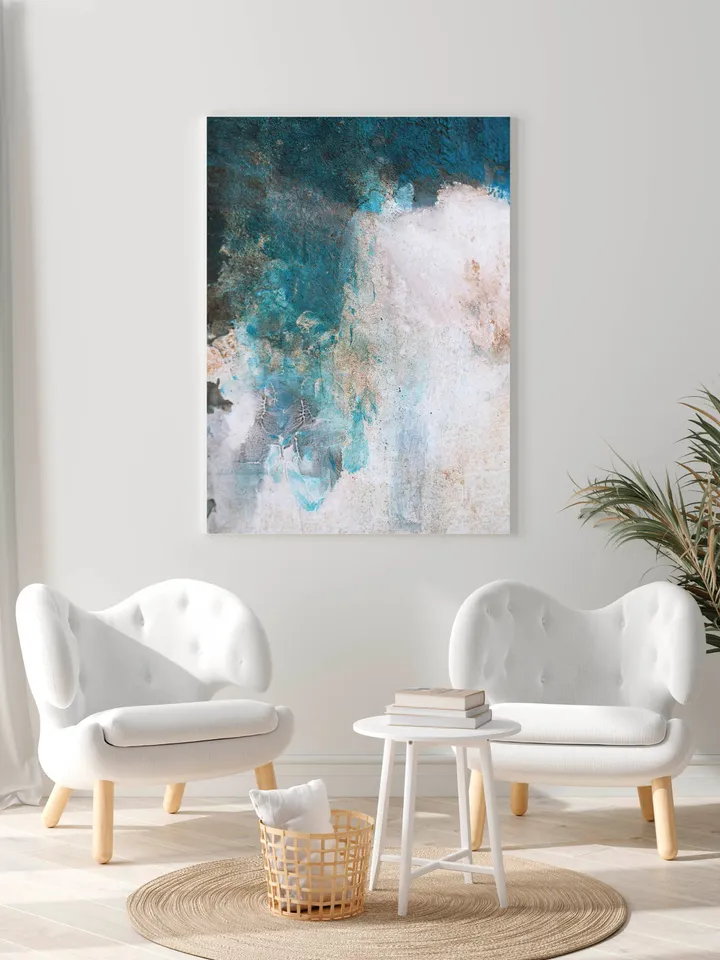Turquoise White Abstract Painting, White Textured Painting, Extra Large Wall Art abstract, Acrylic Textured Painting, Romantic Painting