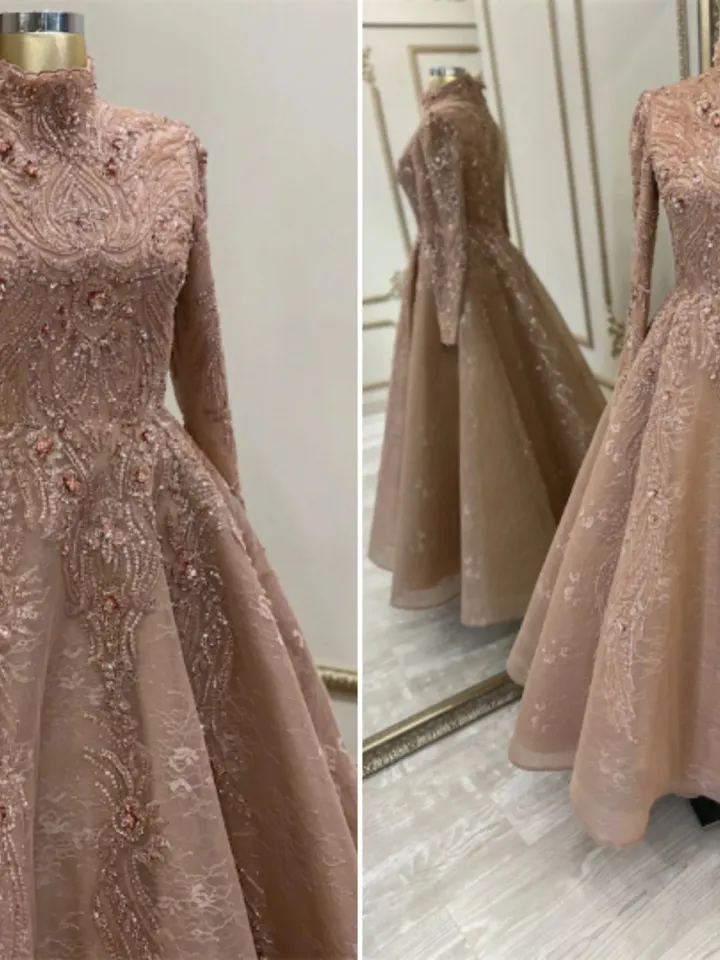 AHUNARE HIJAB - Lal Powder Pink Wedding Dress, Muslim Evening Gown, Nikah, Islamic Wedding, Engagement, Bridesmaid,