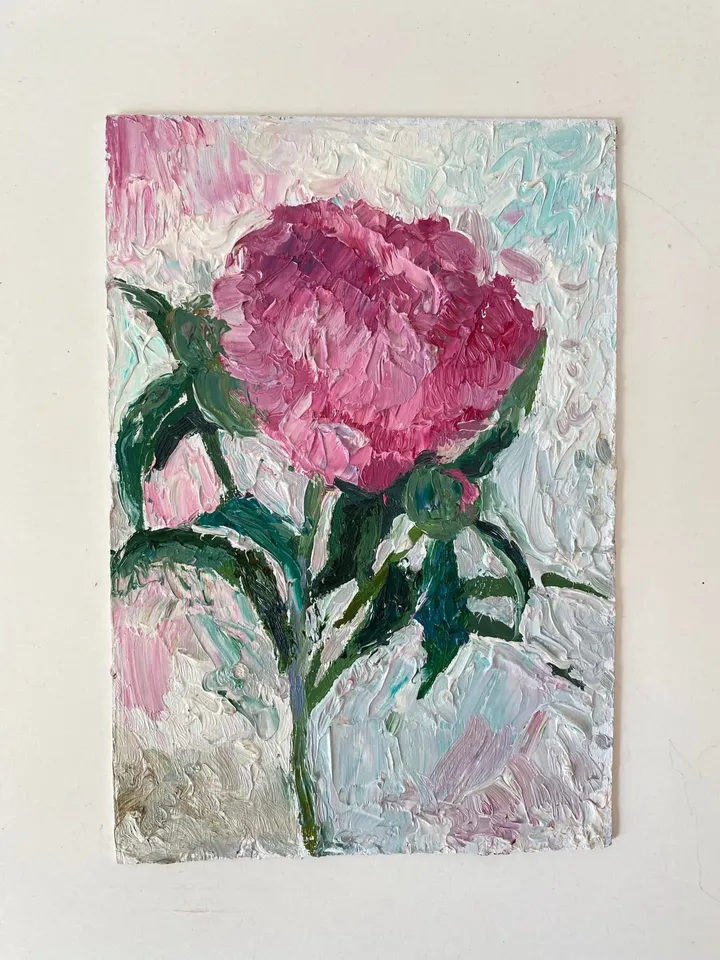 Pink Peony original painting flower small art