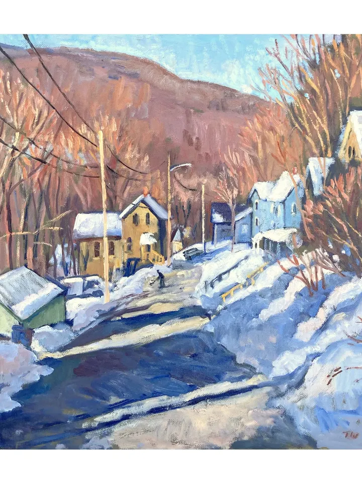 Original Winter Landscape Painting - Toward Vermont/Deep Snow - 16x16 Oil on Canvas, Plein Air Impressionist Fine Art