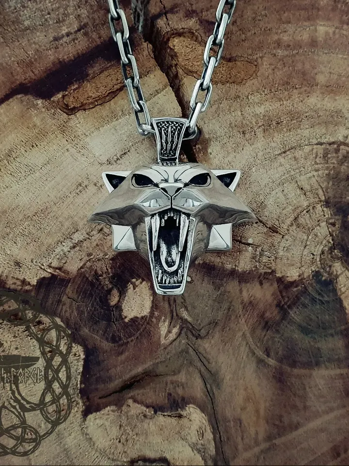 Witcher Medallion, Cat School Medallion, Cat Pendant, Sterling Silver Cat Pendant, Cat School Necklace