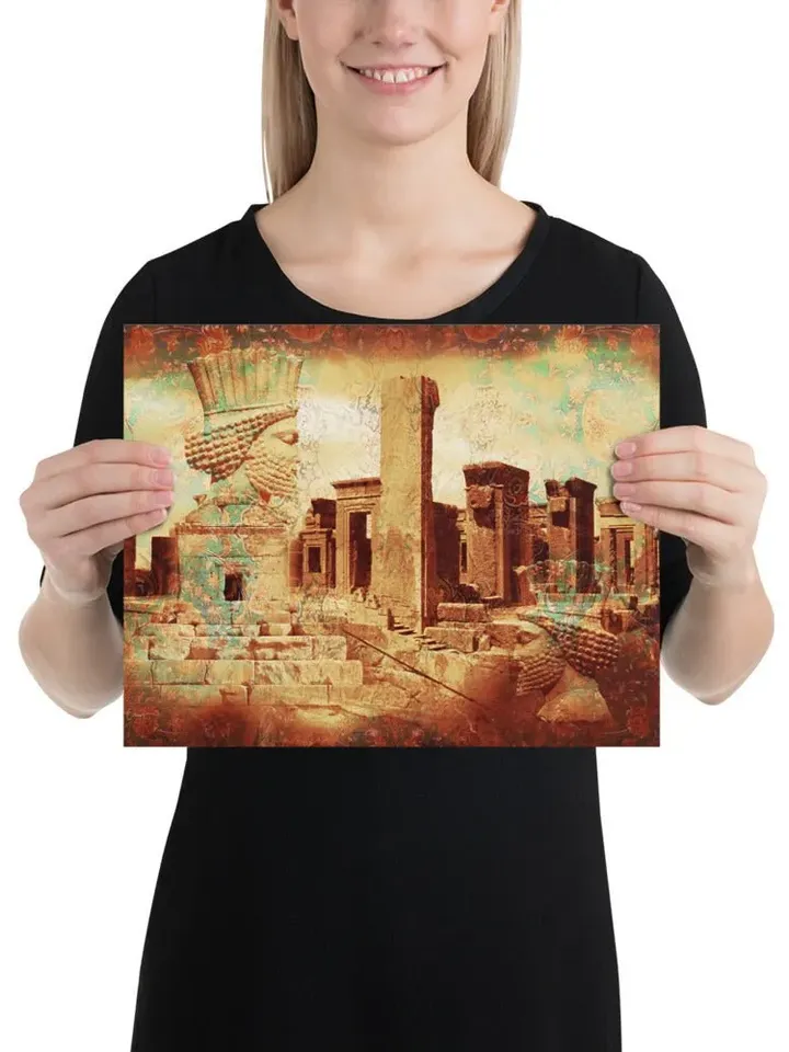 Tomb of Cyrus the great & Takht-e Jamshid | Persian Calligraphy Wall Art Poster | Unique Persian Gift | Unframed Art Print Poster