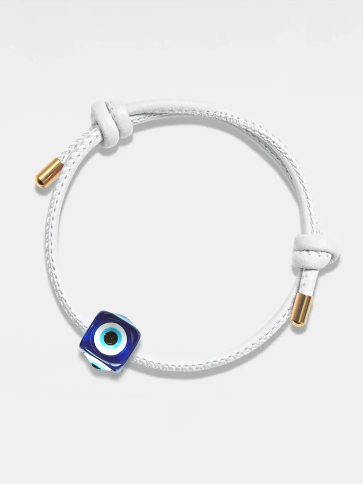 PERIMADE Blue Evil Eye Charm Bracelet • Turkish Nazar Eye Leather Bracelet • Stainless Steel Friendship Jewelry • Trendy Best Friend Gift