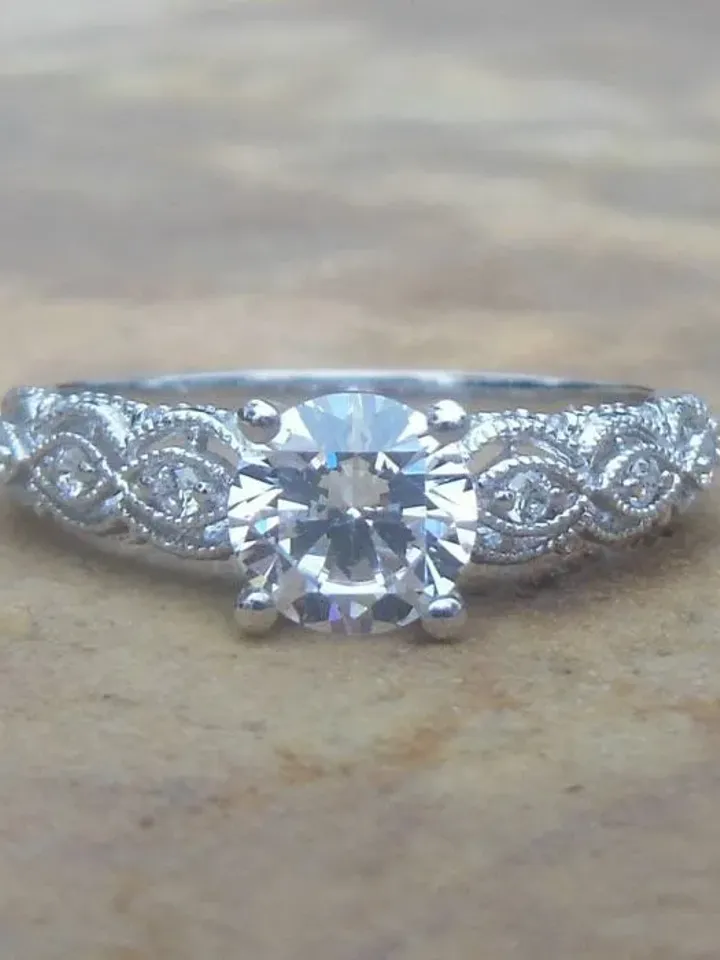 Round 6.5MM in Solid 14K White Gold Fashion Semi Mount Ring,Diamond Ring,Engagement Ring, Unique Ring