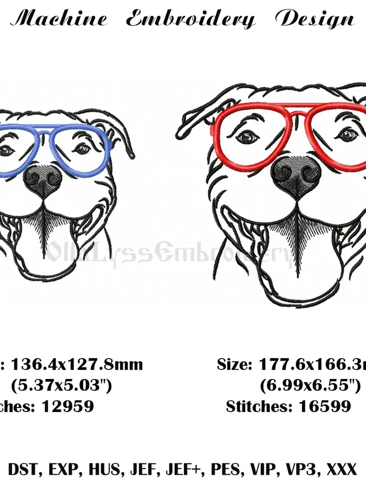 Hipster Staffordshire Bull Terrier Dog embroidery design