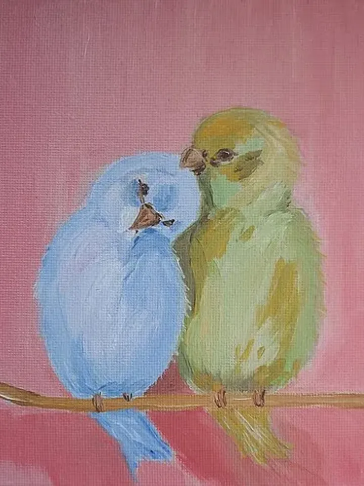 Parrots oil painting Birds wall art Love birds painting