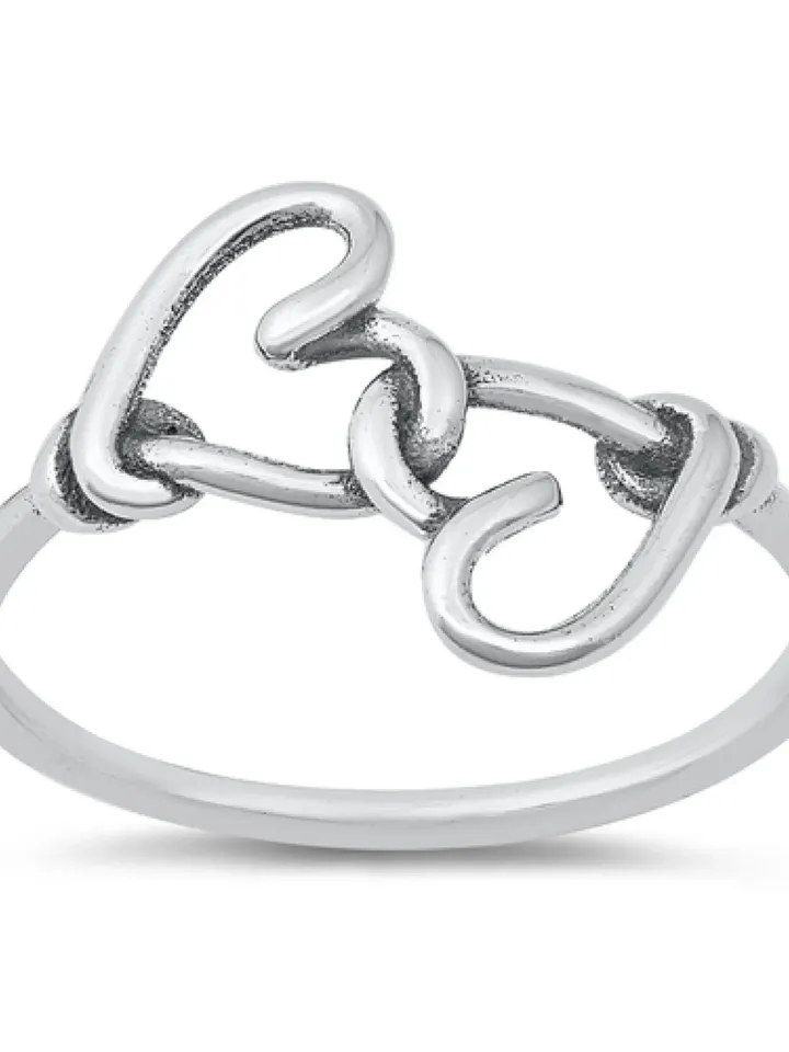 Heart Ring, Heart Toe Ring, Love Ring, Double Heart Ring, Heart Ring, Boho Ring, Silver Stacking Ring, Braid Ring, Minimalist Heart Ring
