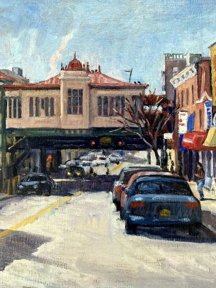 Original Bronx Oil Painting - 231st Street Afternoon/NYC- 14x20 Oil on Canvas, Urban Impressionist Street Scene Cityscape