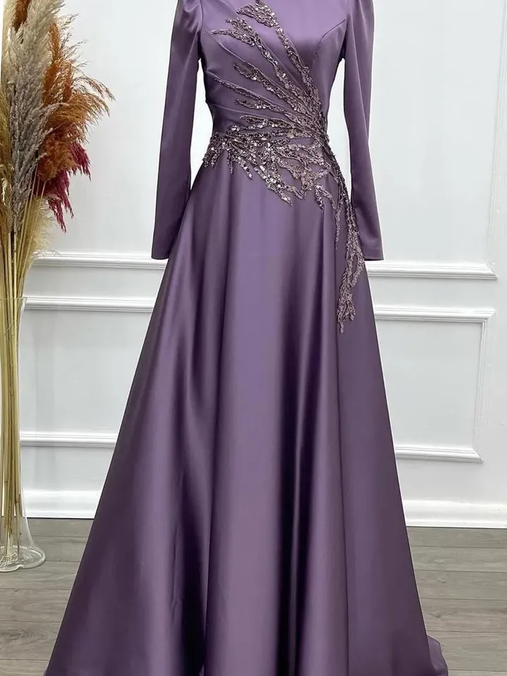 Kristal Ahunare Lilac Embroidered Wedding Dress, Muslim Evening Gown, Nikah, Islamic Wedding, Engagement, Bridesmaid, Maxi Dress