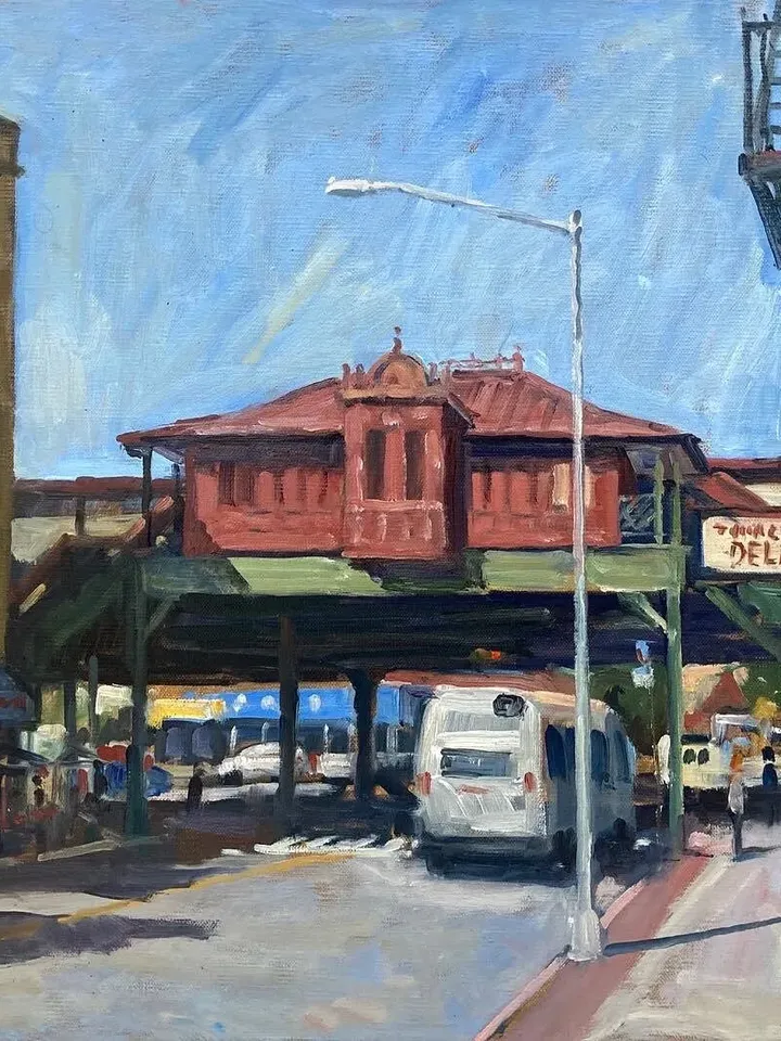 Large Bronx Cityscape Painting - From 238th Street/NYC - 18x24 Oil on Linen, New York Plein Air Impressionist Fine Art, Signed Original