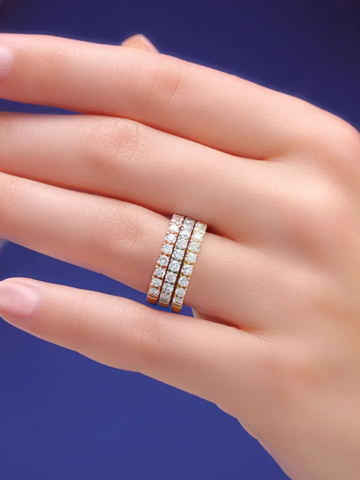 WEDDING RING SET | Moissanite Diamond Three Ring Band Set | Eternity Infinity Gold Ring | Handmade Stacking Women Wedding Gold Ring Band
