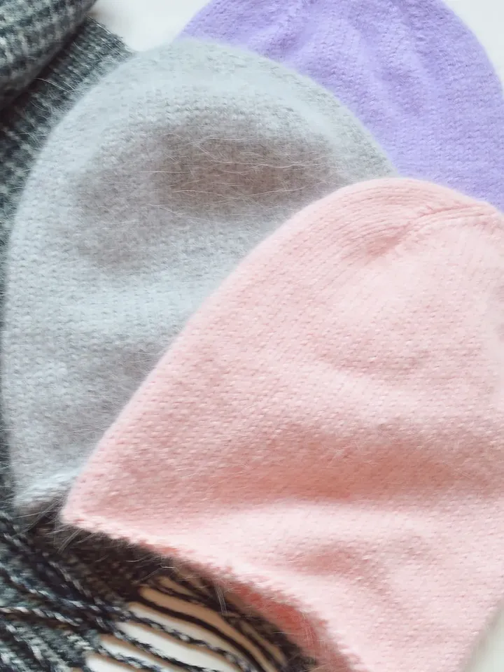 Angora knitted beanie hat for women