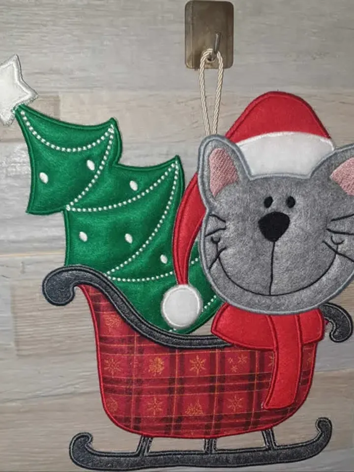 ITH Gatto sulla slitta - Ricamo a macchina con tutorial