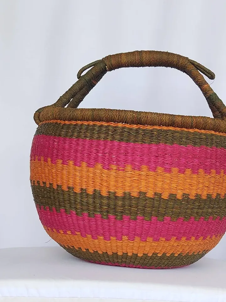 Large Woven Basket, Family Gift Basket, Bolga Market Basket, Picnic Basket, Fruit Basket, Straw Bag, Personalized Easter Basket