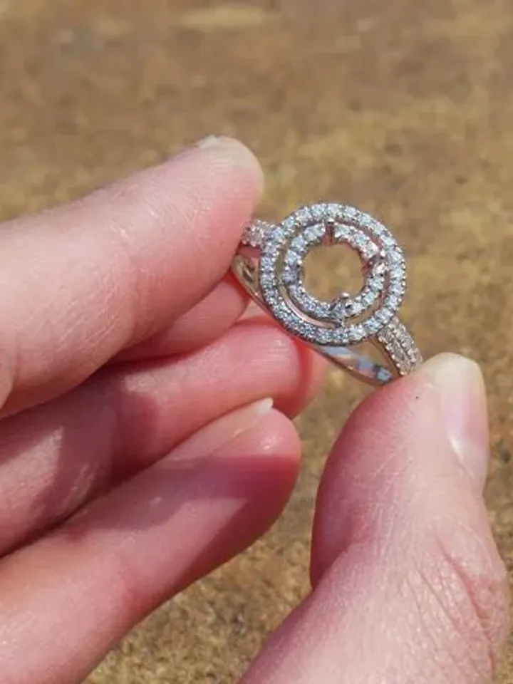 Solid 14K White Gold 6MM Round Shape Fashion Diamond Semi Mount Ring / Diamond Ring