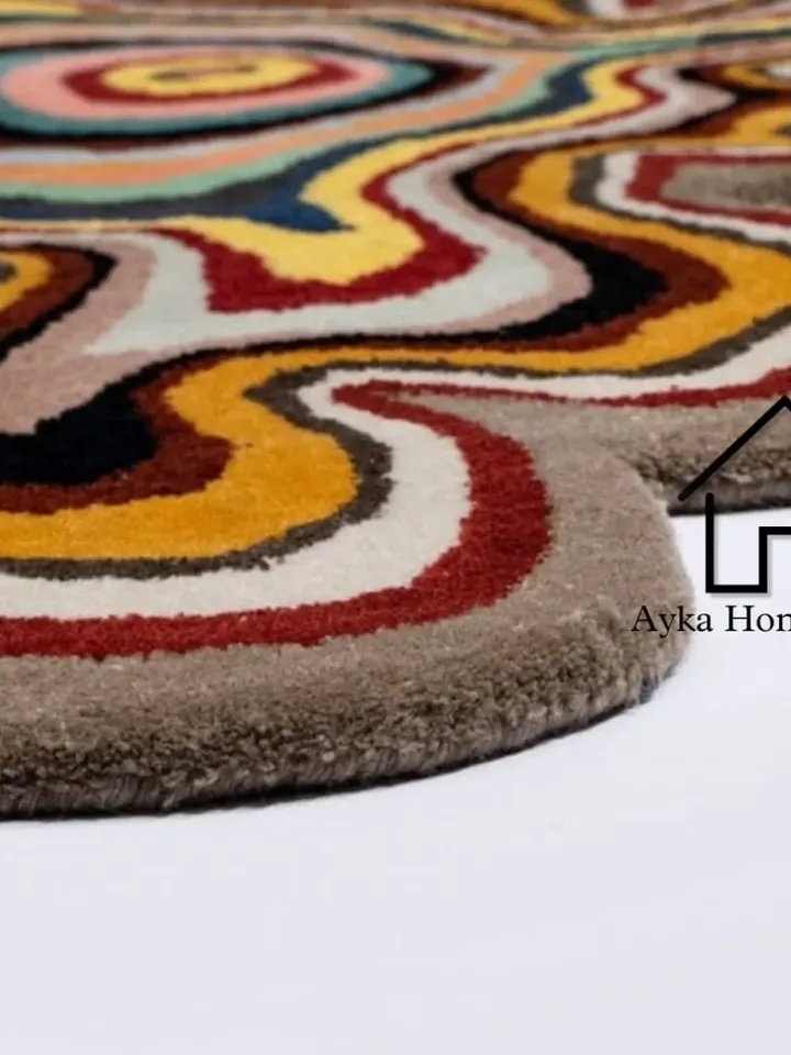 Core Irregular Round Shape Woolen Multi Color Area Rug For Hall Kitchen Living Room Bed Room Bath Room Dining Room Kids Room Carpet /