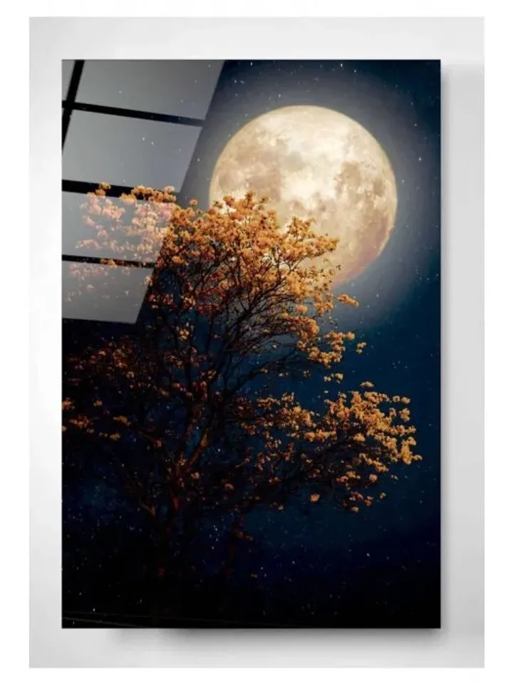Digi-art Neon Full Moon Tempered Glass Printing Wall Art , Natural And Vivid Wall Decor , Modern Wall Art, Extra Large Wall Art