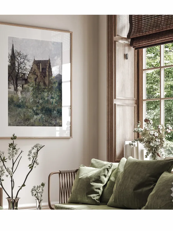 Sunflowers In The Yard Oil Painting, Vintage Art Print, Cottagecore Decor, Farmhouse Printable Wall Art Downloadable | 137