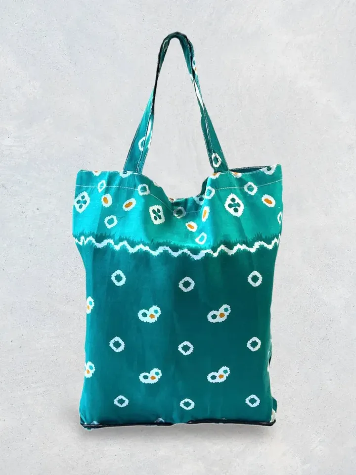 Reusable Shopping Bag | Foldable Batik Tote | Teal Batik Tote | Batik Grocery Bag | Tie Dye Tote | Jumputan Batik Tote