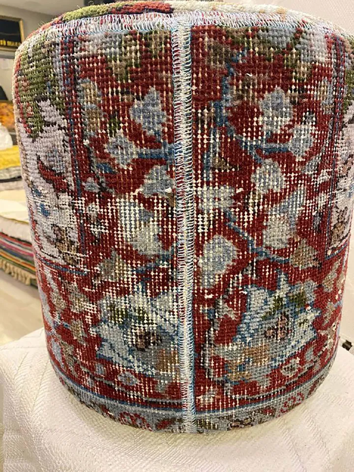 KilimPuff: Handmade Patchwork Ottoman Pouf, Bohemian Kilim Rug, 35x40x35cm for