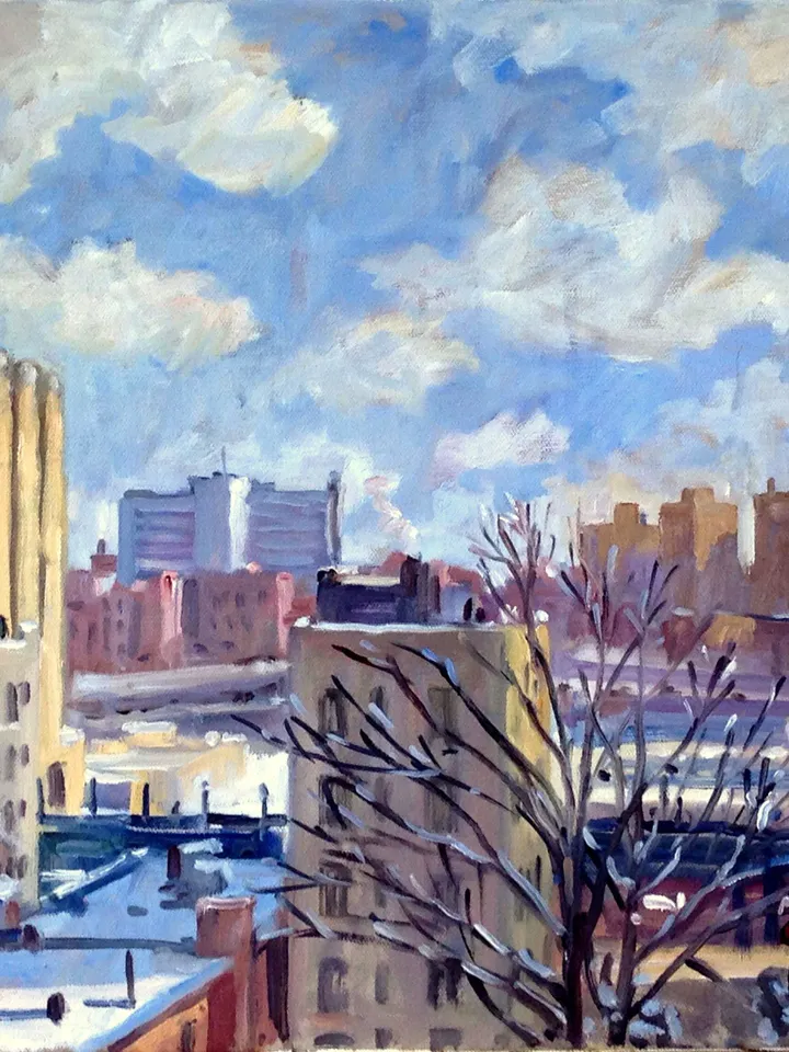 Large New York Winter Cityscape Painting - Bright Snow/NYC - 16x20 Oil on Canvas, Plein Air Impressionist Fine Art, Signed Original