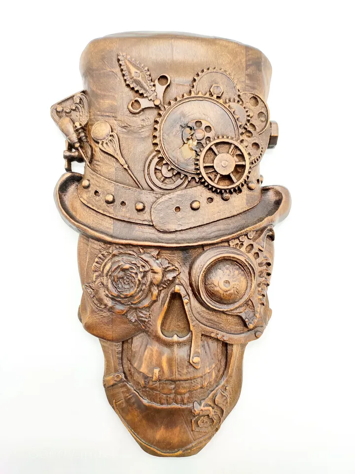 Wood sugar skull, Wooden skull tiki mask, wall decor, wall panel, wooden wall panel, wooden mask, wooden skull mask, carved mask